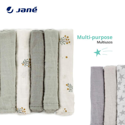 Jané muslin cloths 6 pcs, with cotton and bamboo, 35 × 35 cm, green