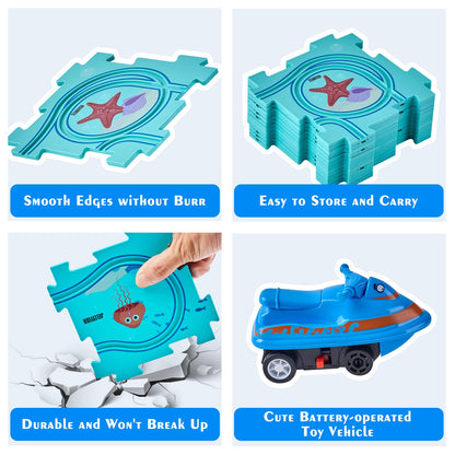 Goomp car puzzle game for children, logic and track game, ocean