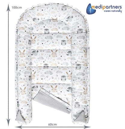 Medi Partners baby nest cocoon, 100×60×15 cm, reversible, cotton Waffle, grey