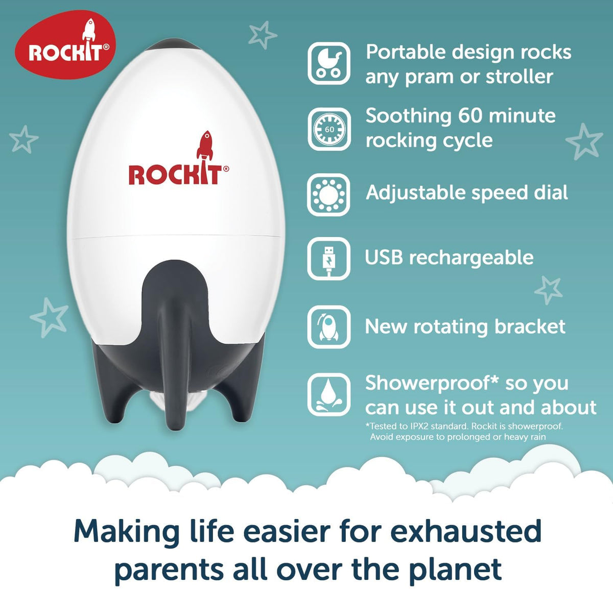 Rockit Rocker USB rechargeable stroller rocker, white