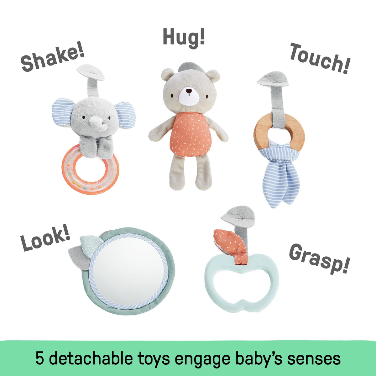 Ingenuity Cozy Spot reversible activity mat and play arch with wooden hanging bar, Loamy