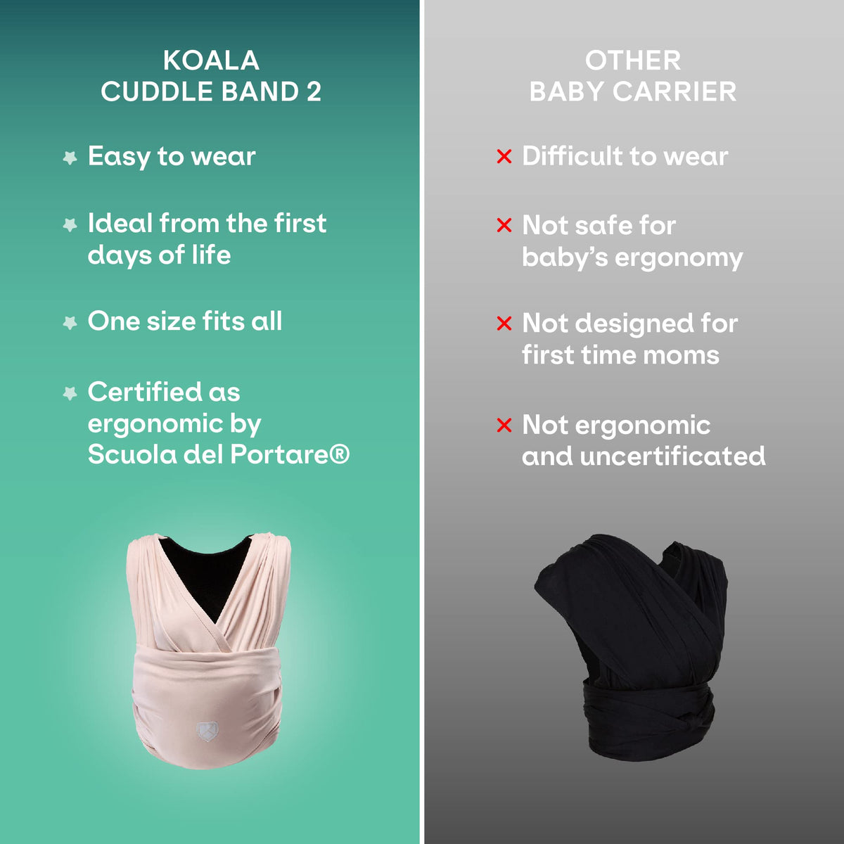 Koala Babycare elastic baby carrier wrap for newborns, up to 15 kg, pink