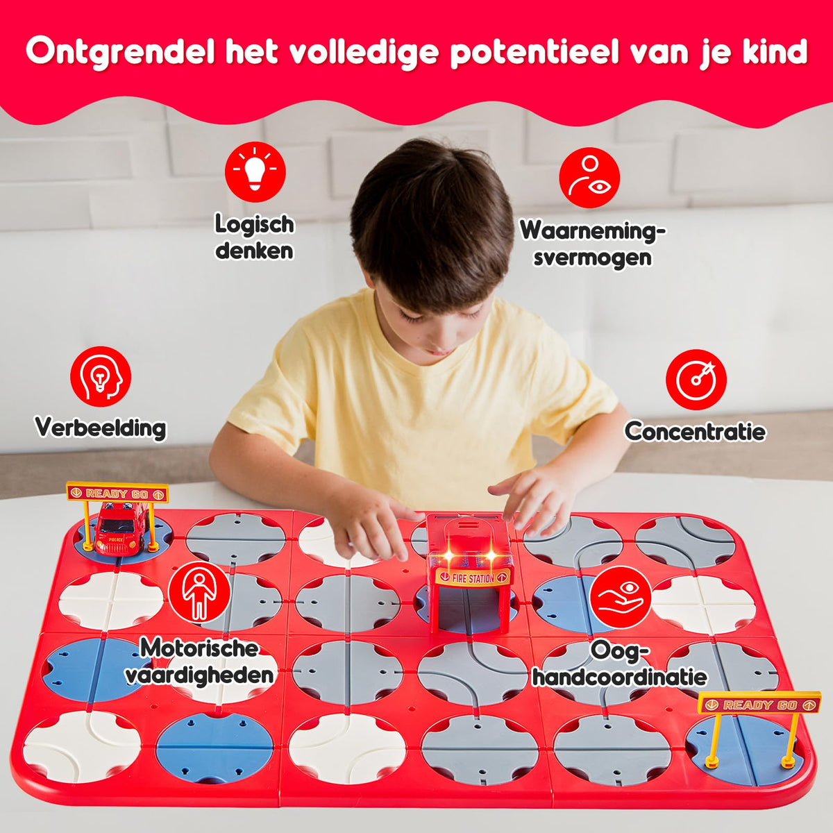 SGILE 24-piece STEM tea set design game for children's logic development, fire-fighting themed