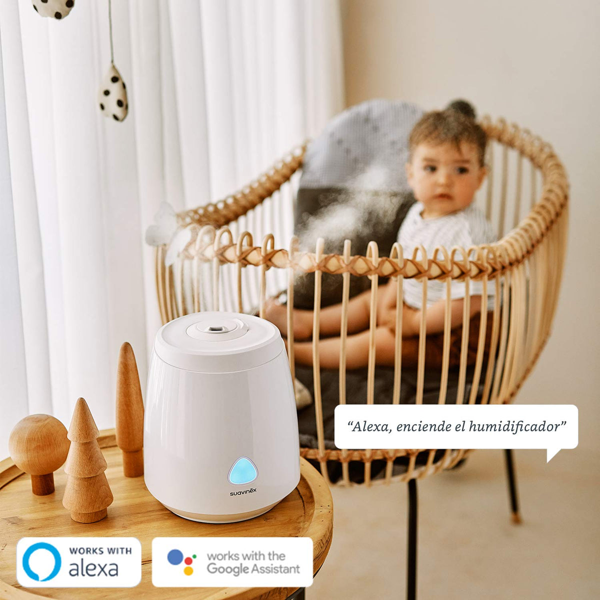 Suavinex SMART õhuniisutaja beebidele, külma uduga, aromateraapia ja öövalgus, valge
