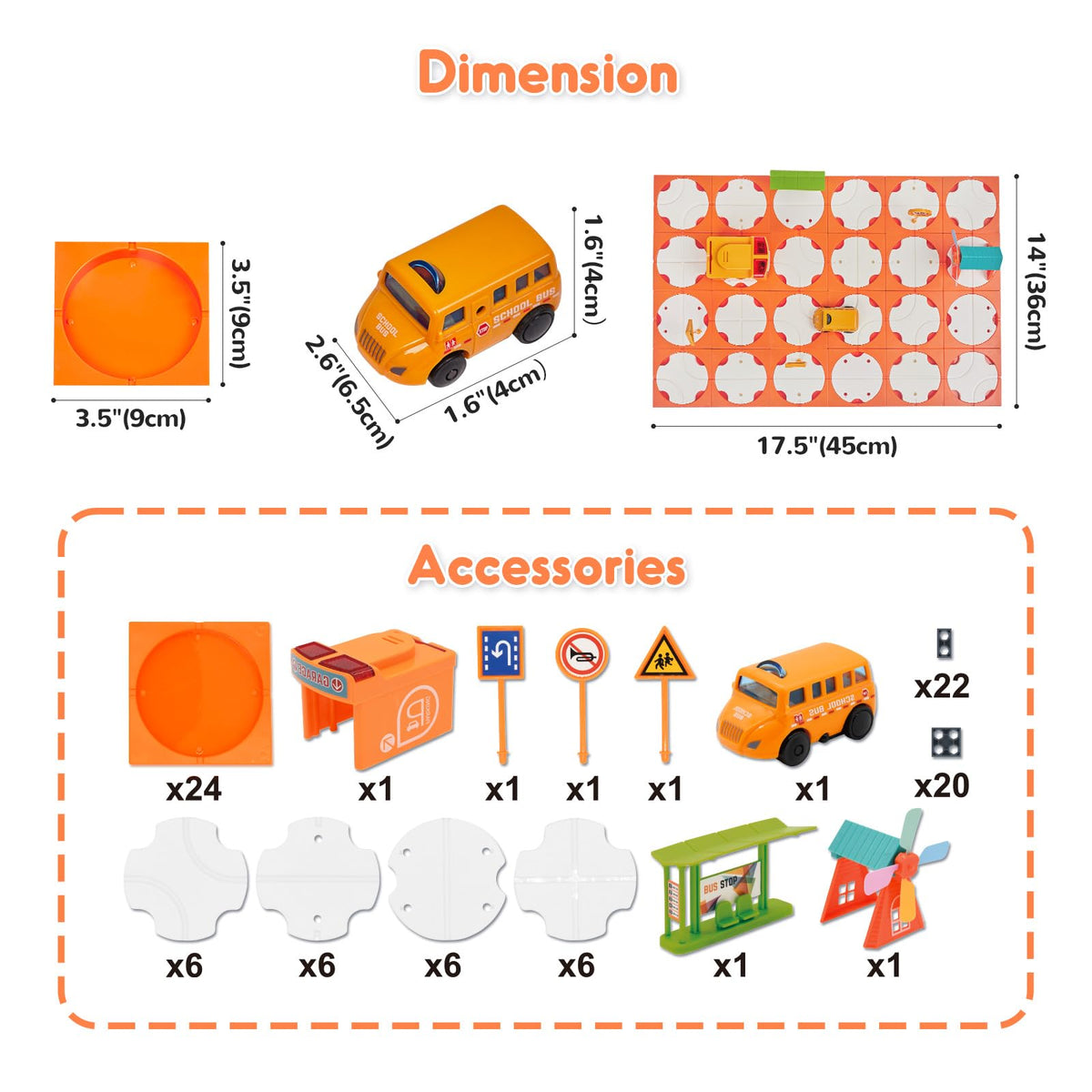 SGILE 24-piece STEM tea design game for children, school bus themed