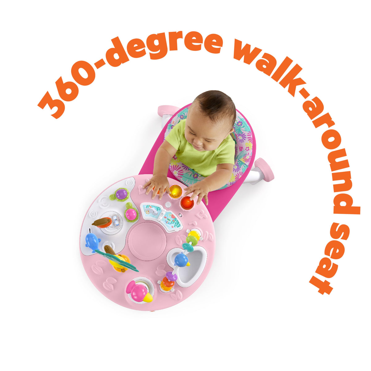 Bright Starts Around We Go Tropic Coral 2-in-1 play center and activity table, pink