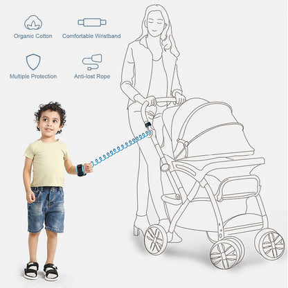 TOYESS 2.5 m child safety harness and wrist strap, 360° rotating, blue + pink