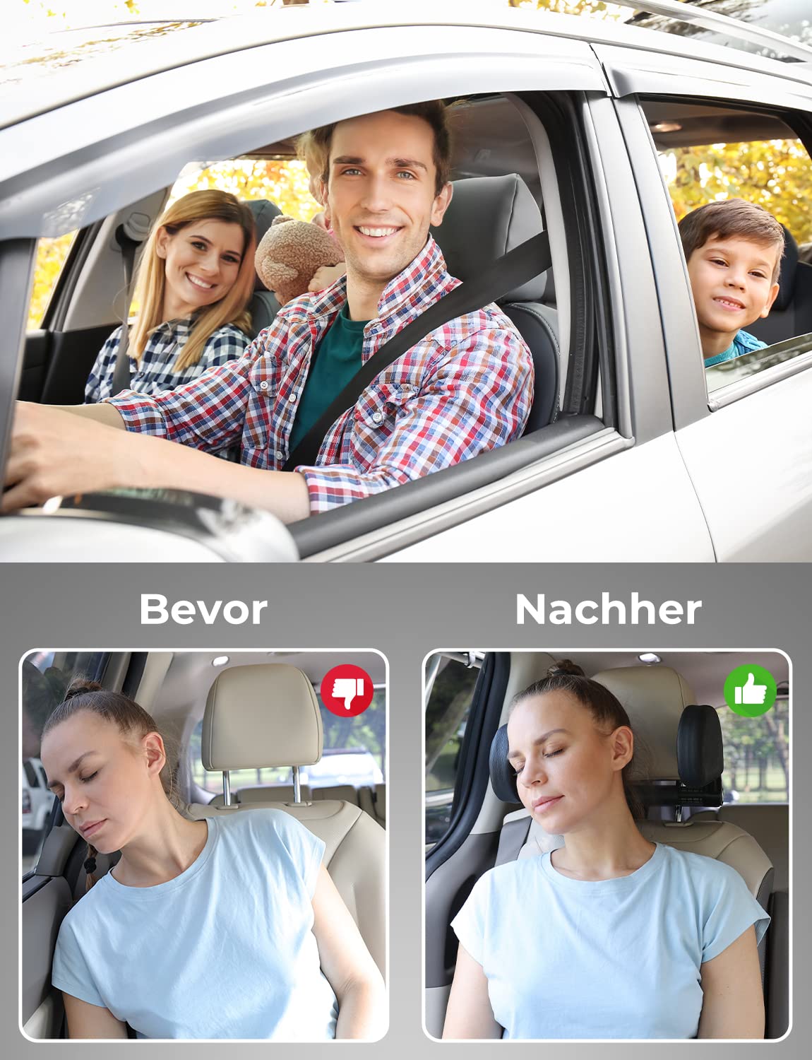Oasser adjustable car headrest for children and adults, black