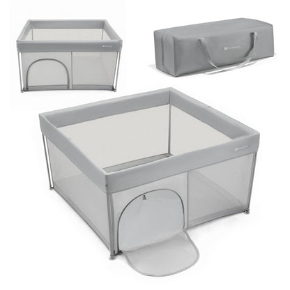 Kinderkraft ZIKI kokkupandav mänguaedik kandekotiga, hall (Grey), 126,5 × 126,5 cm