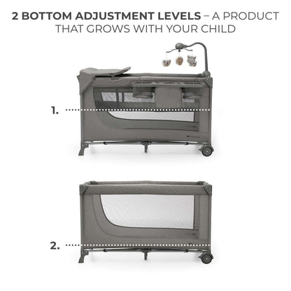 Kinderkraft JOY 2 gray travel cot with accessories, up to 25 kg