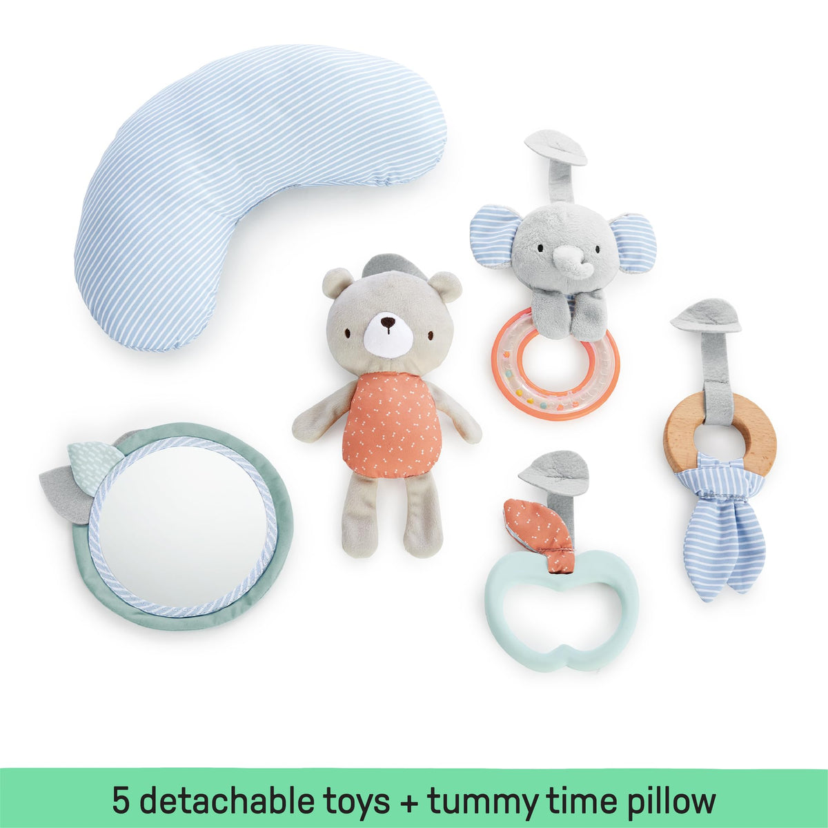 Ingenuity Cozy Spot reversible activity mat and play arch with wooden hanging bar, Loamy