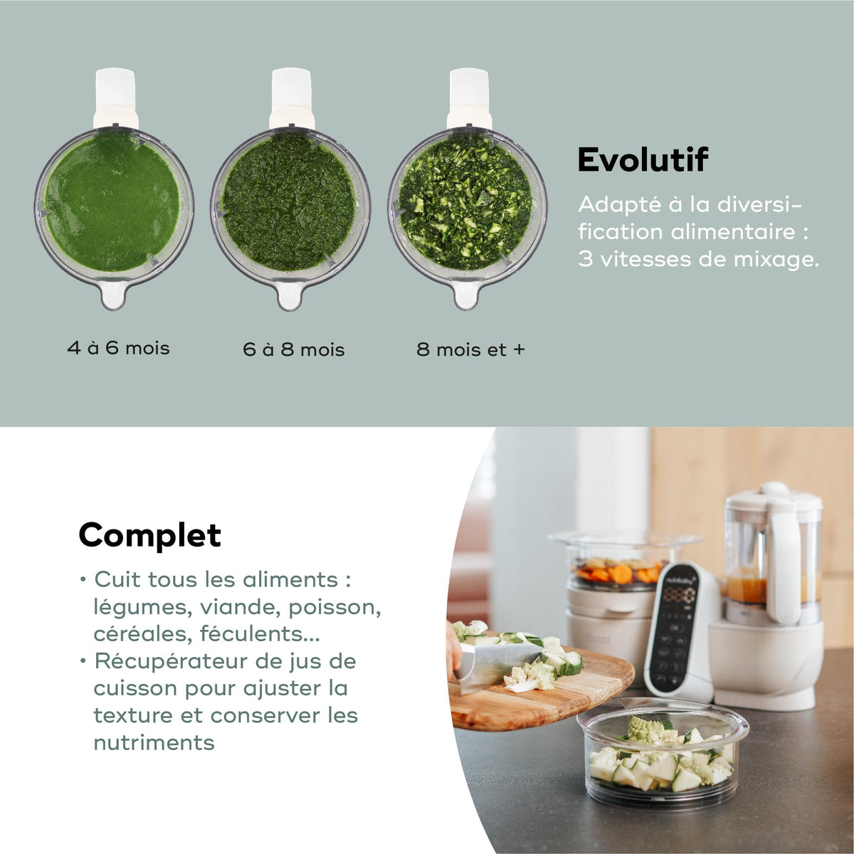 Babymoov Nutribaby(+) 6-in-1 baby food steamer and blender, 2.2 L, Mineral Beige