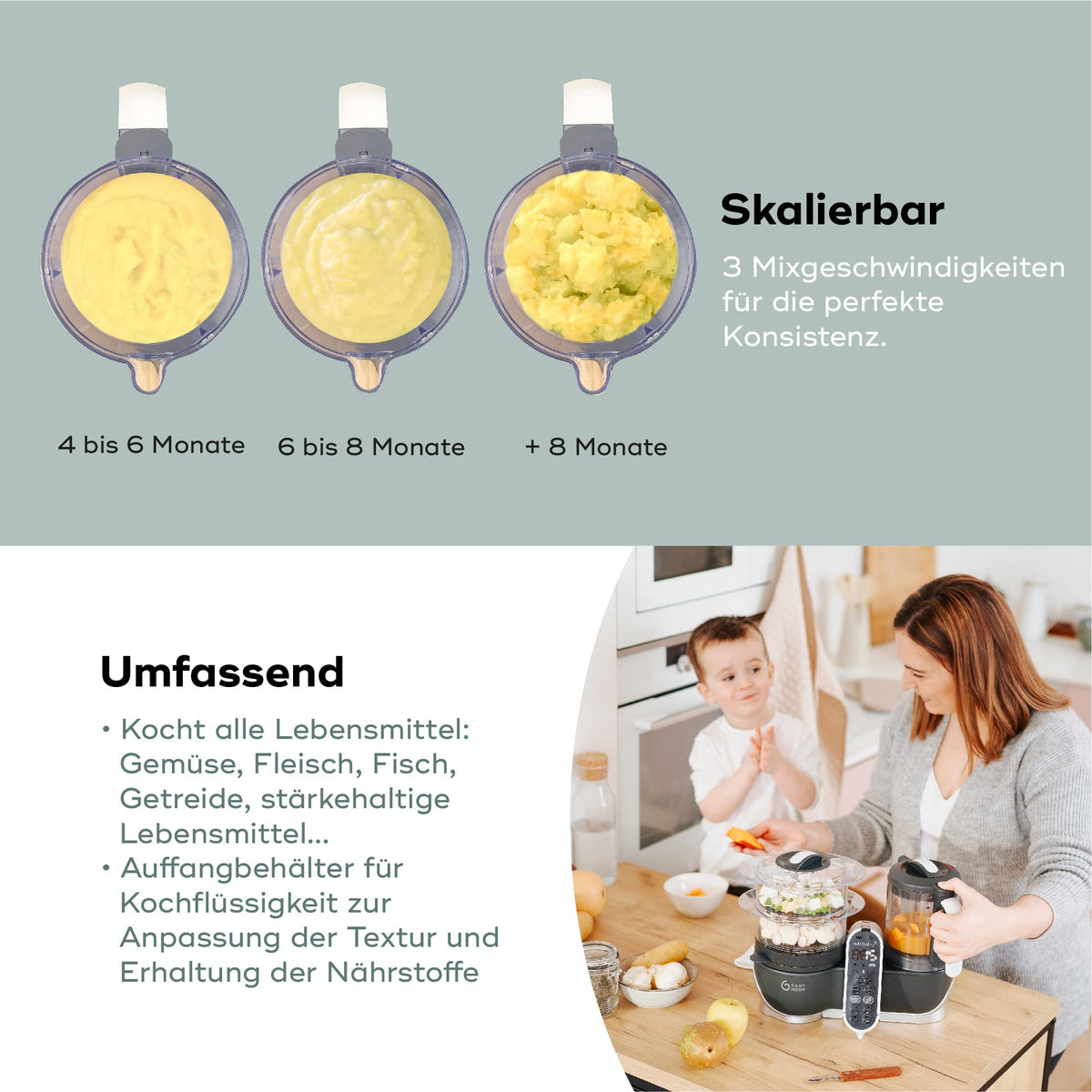 Babymoov Nutribaby Plus 6-ühes toidutegija, 2200 ml, Industrial Grey