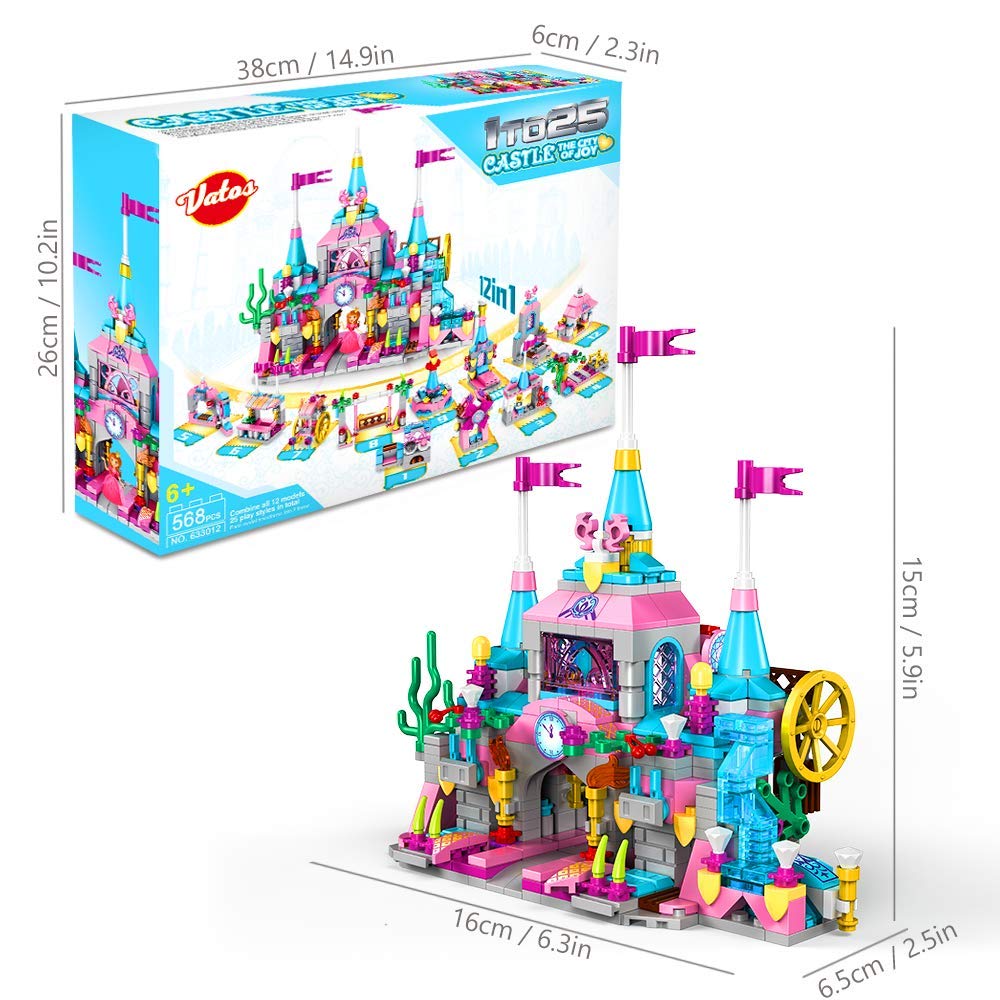 VATOS 568-piece princess castle building block set, 25 models, for children aged 6–12 years