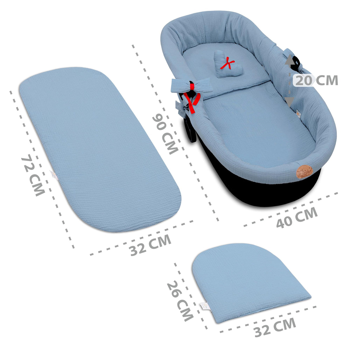 Totsy Baby muslin fabric stroller basket liner (3-piece set), blue