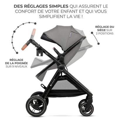 Kinderkraft ESME 3-in-1 stroller set with carrycot, stroller, and i-Size car seat, Moonlight Grey
