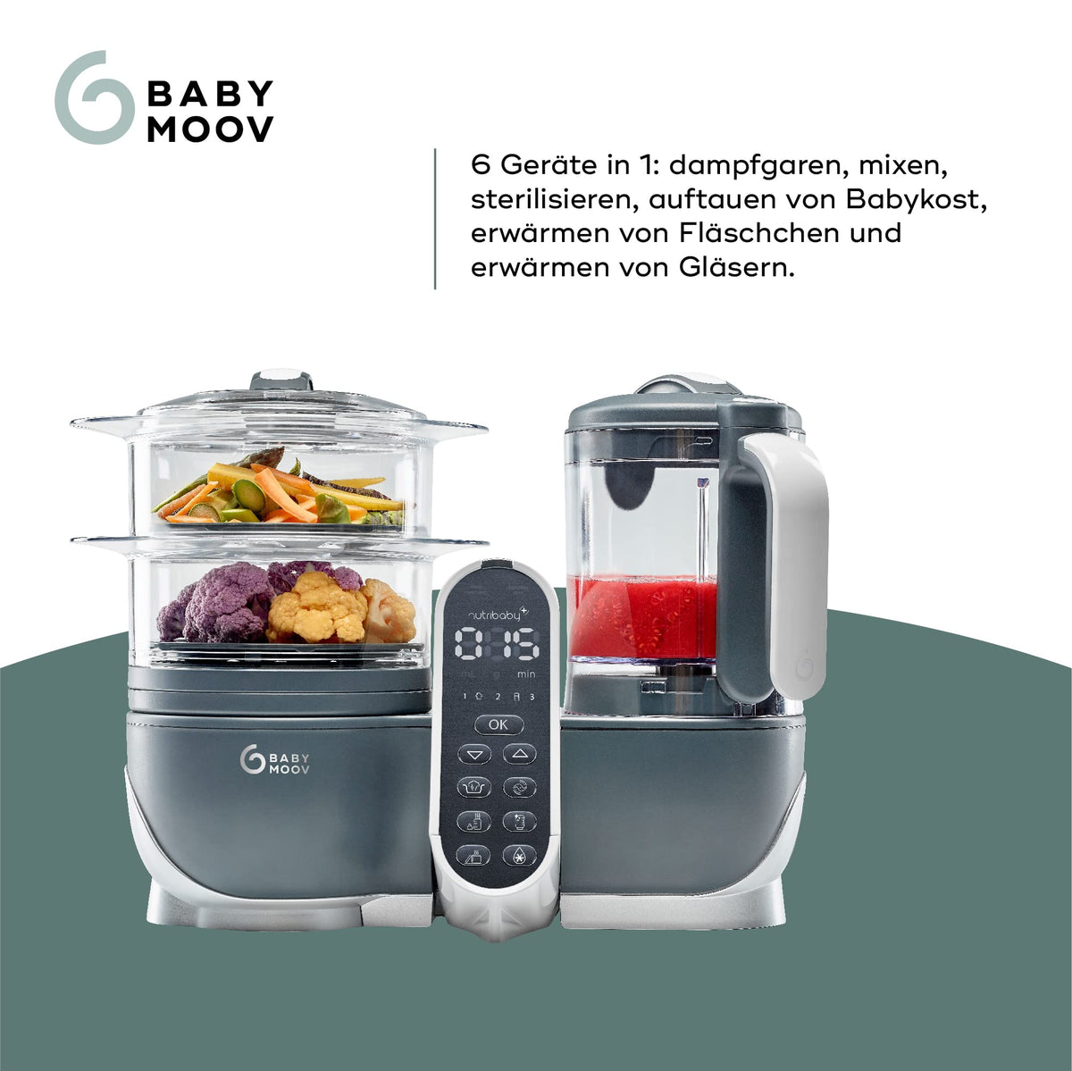 Babymoov Nutribaby Plus 6-ühes toidutegija, 2200 ml, Industrial Grey
