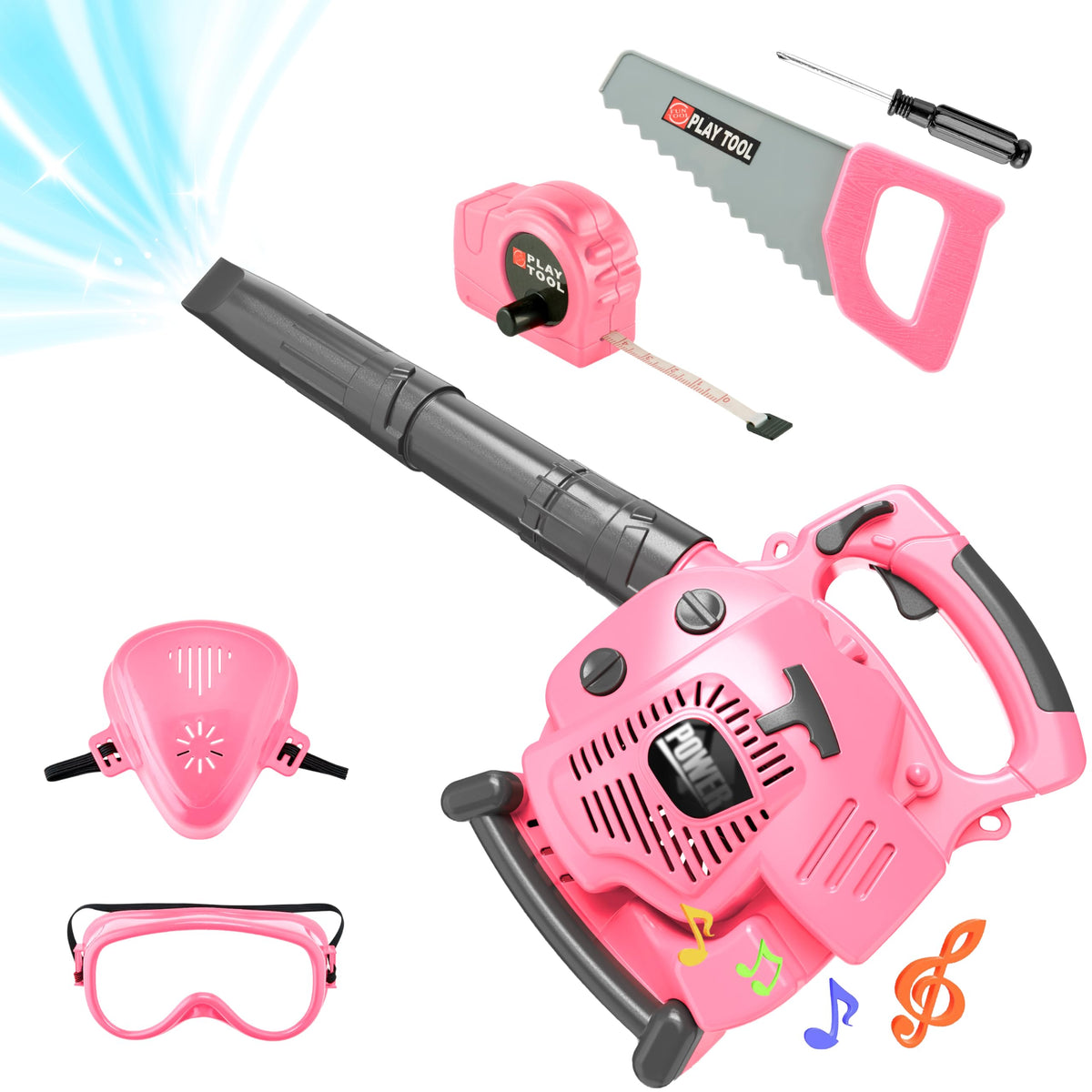 Toy Choi's children's garden tool set with pink leaf blower and accessories