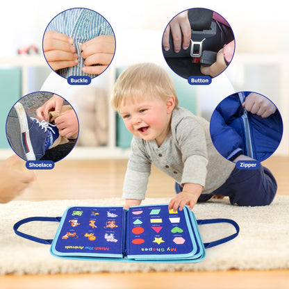 Montessori felt Busy Board sensory suitcase, 7 panels, for children 1–7 years, blue
