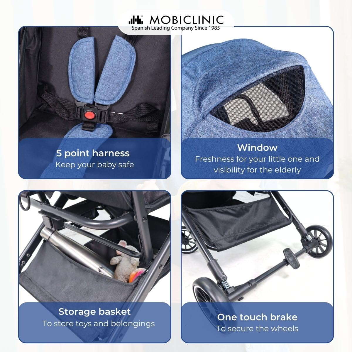 Mobiclinic ultra-compact lightweight stroller Trip, blue
