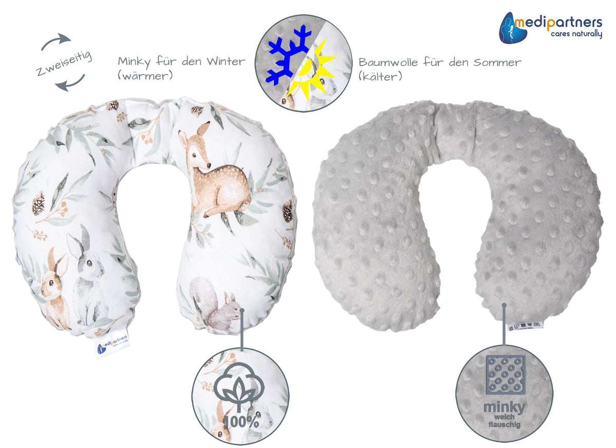 Medi Partners children's travel pillow / neck pillow, 100% cotton and minky, with squirrel print