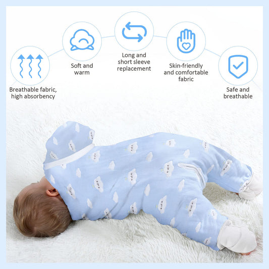 Lictin baby sleeping bag, TOG 2.0, with removable sleeves, 80 cm, light blue cloud pattern