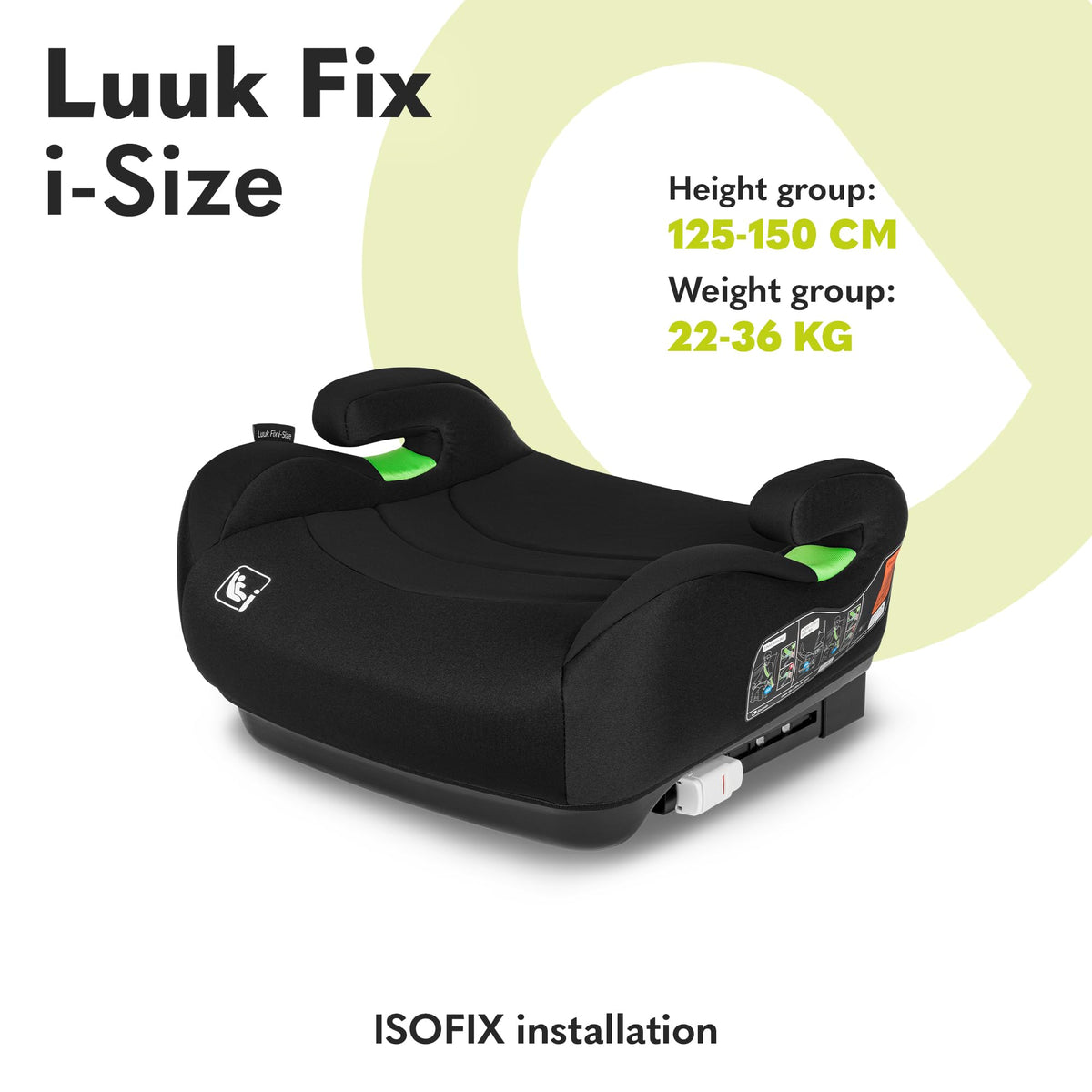 Lionelo Luuk FIX I-Size turvaiste ISOFIX 22–36 kg / 125–150 cm, must karbon