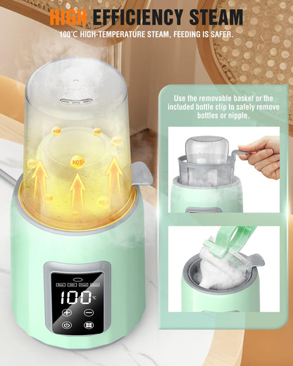 Innefier portable milk warmer and food warmer, stainless steel, greenish gray