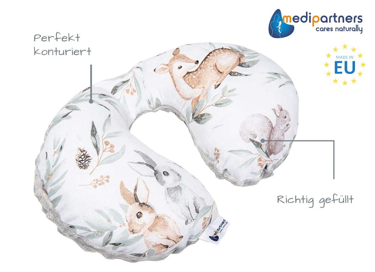 Medi Partners children's travel pillow / neck pillow, 100% cotton and minky, with squirrel print