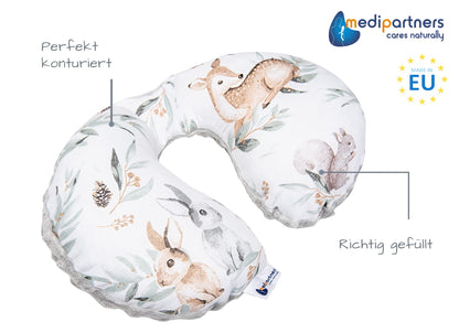 Medi Partners children's travel pillow / neck pillow, 100% cotton and minky, with squirrel print