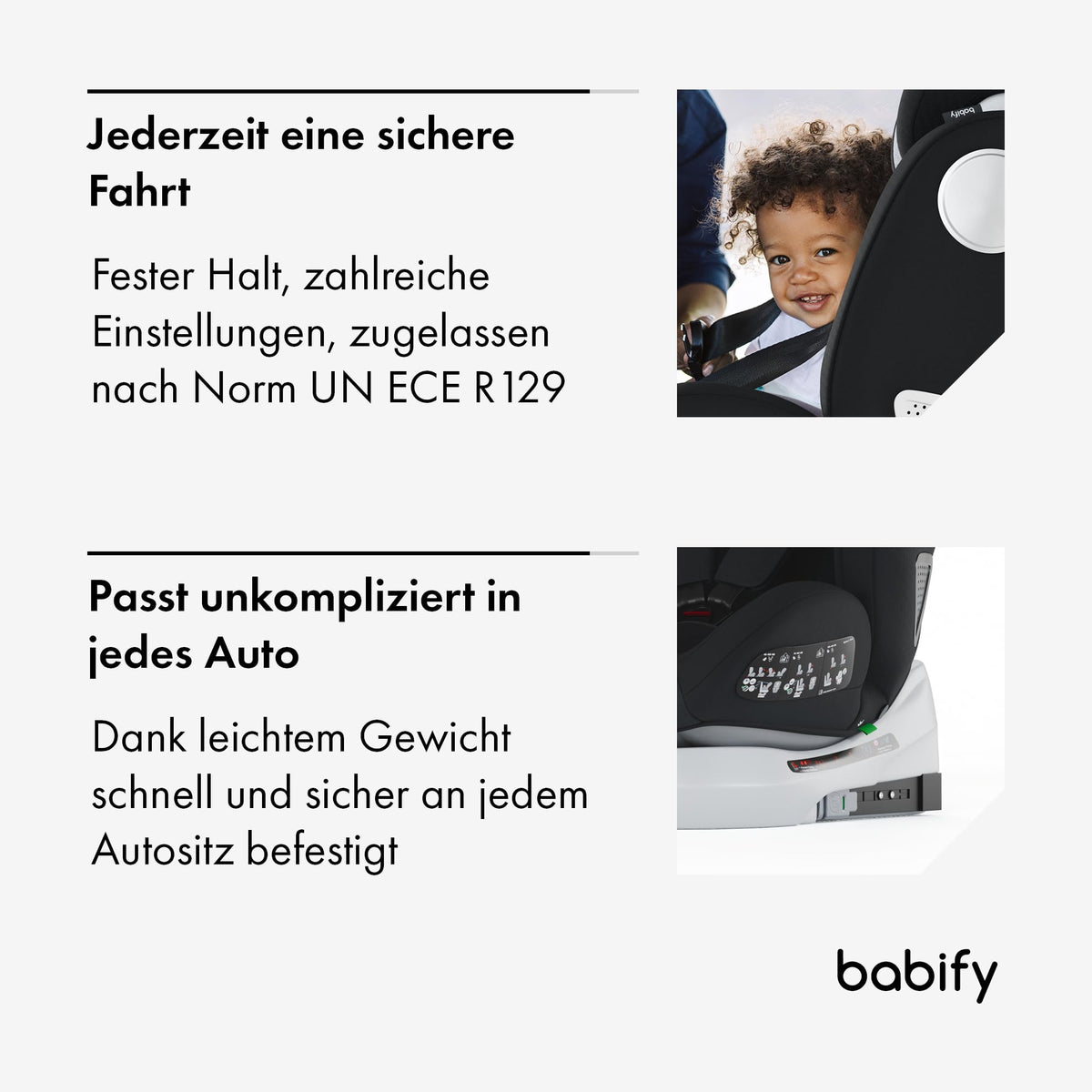 Babify Onboard 360° rotating car seat, Isofix, i-Size 40–150 cm, black/dark grey