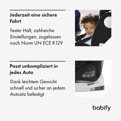 Babify Onboard 360° rotating car seat, Isofix, i-Size 40–150 cm, black/dark grey