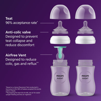 Philips Avent AirFree Vent Newborn Gift Set – 4 baby bottles, pacifier, and bottle brush (SCD657/11)