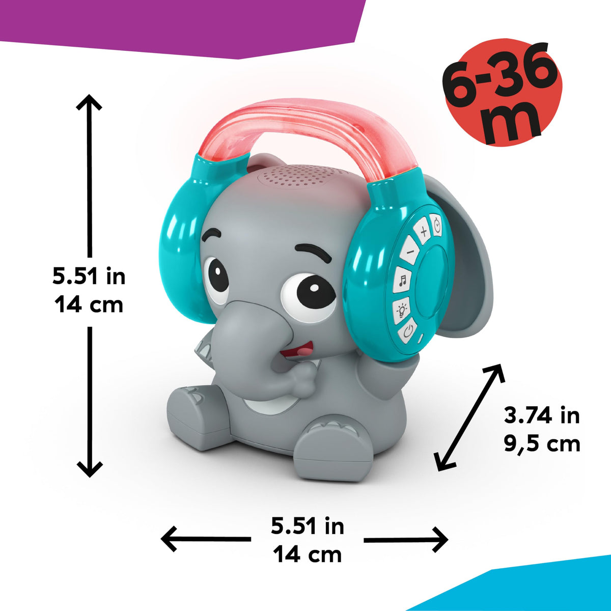 Baby Einstein Earl the Elephant Bluetooth soother and night light, gray
