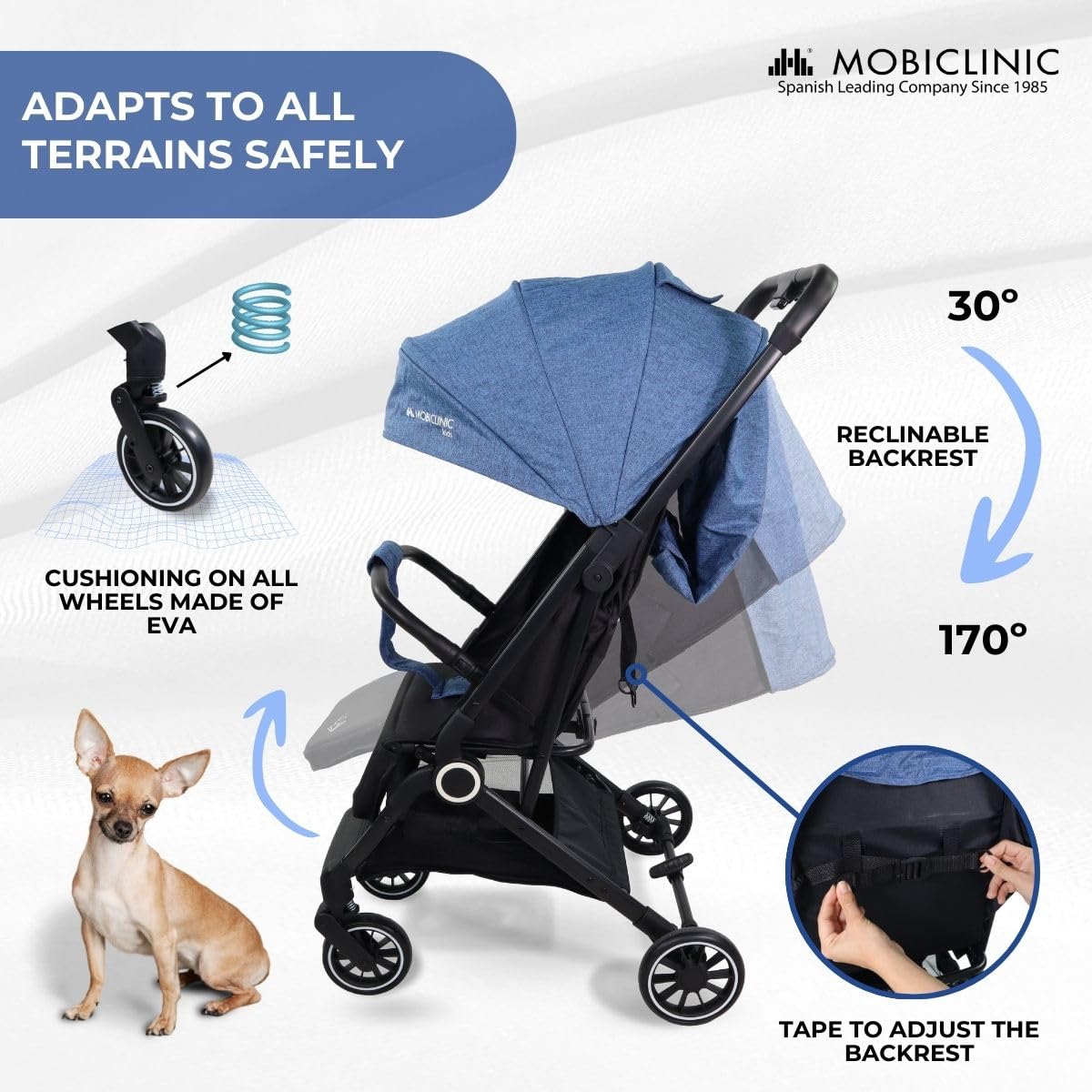 Mobiclinic ultra-compact lightweight stroller Trip, blue