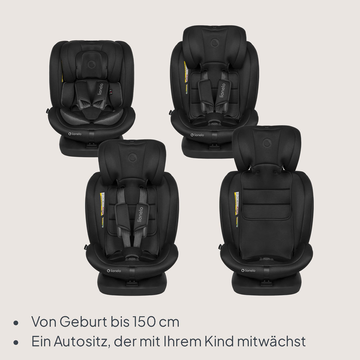 Lionelo Bastiaan i-Size 360° turvatool, 0-36 kg, 40-150 cm, Black Carbon