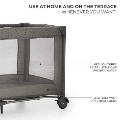 Kinderkraft JOY 2 gray travel cot with accessories, up to 25 kg