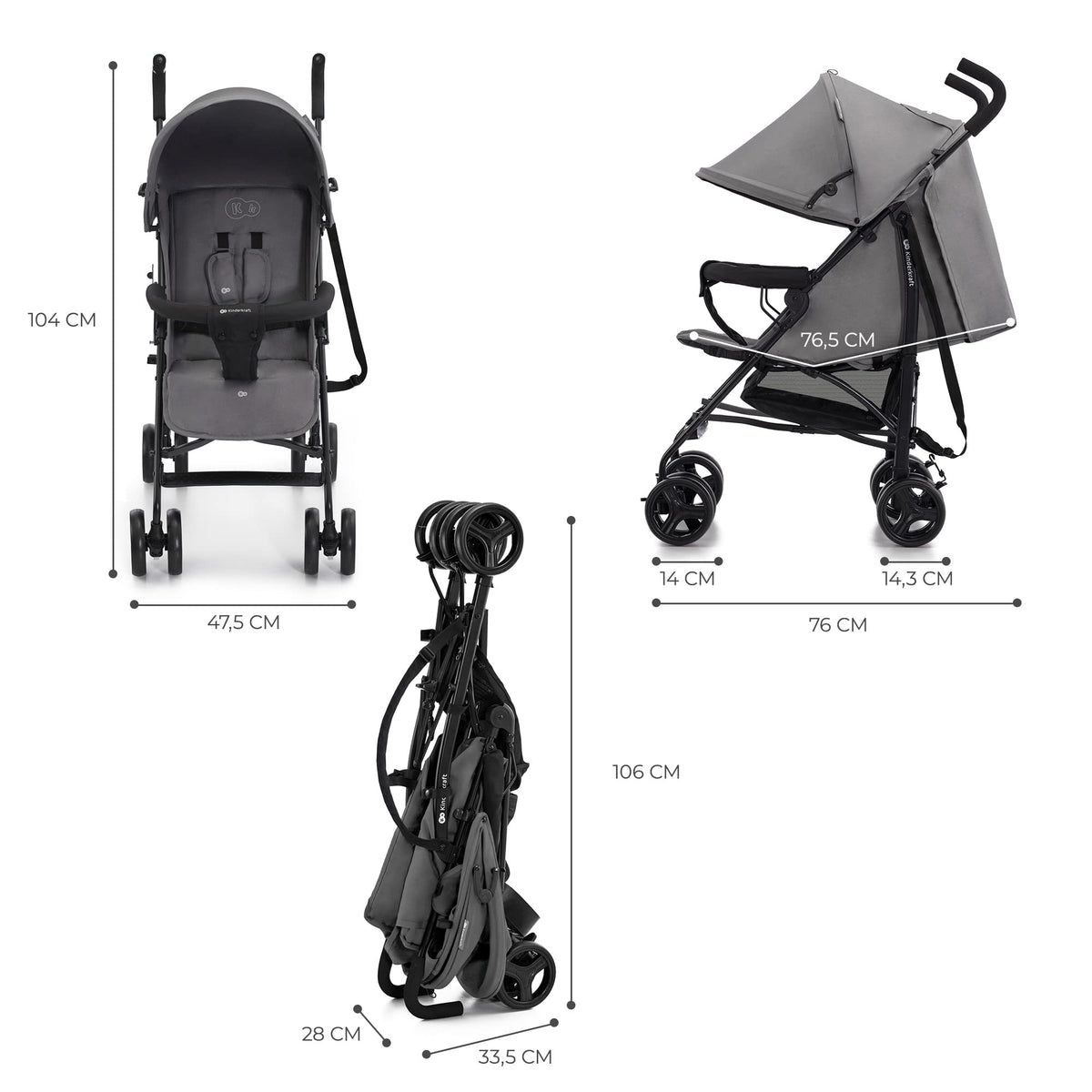 Kinderkraft TIK kergkäru Stone Grey, 6,5 kg