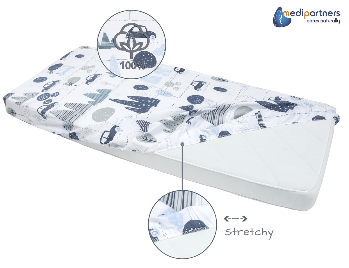 Medi Partners 3-piece baby crib sheet set, 60 × 120 cm, 100% cotton