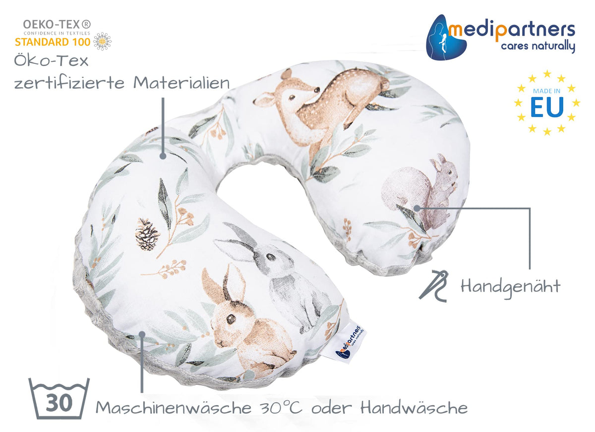 Medi Partners children's travel pillow / neck pillow, 100% cotton and minky, with squirrel print