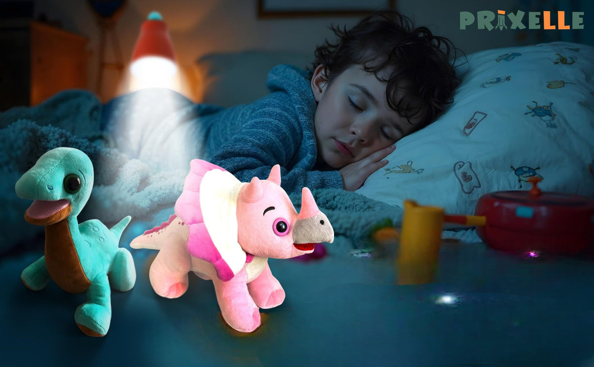 PRIXELLE pink triceratops dinosaur soft toy, 36 cm
