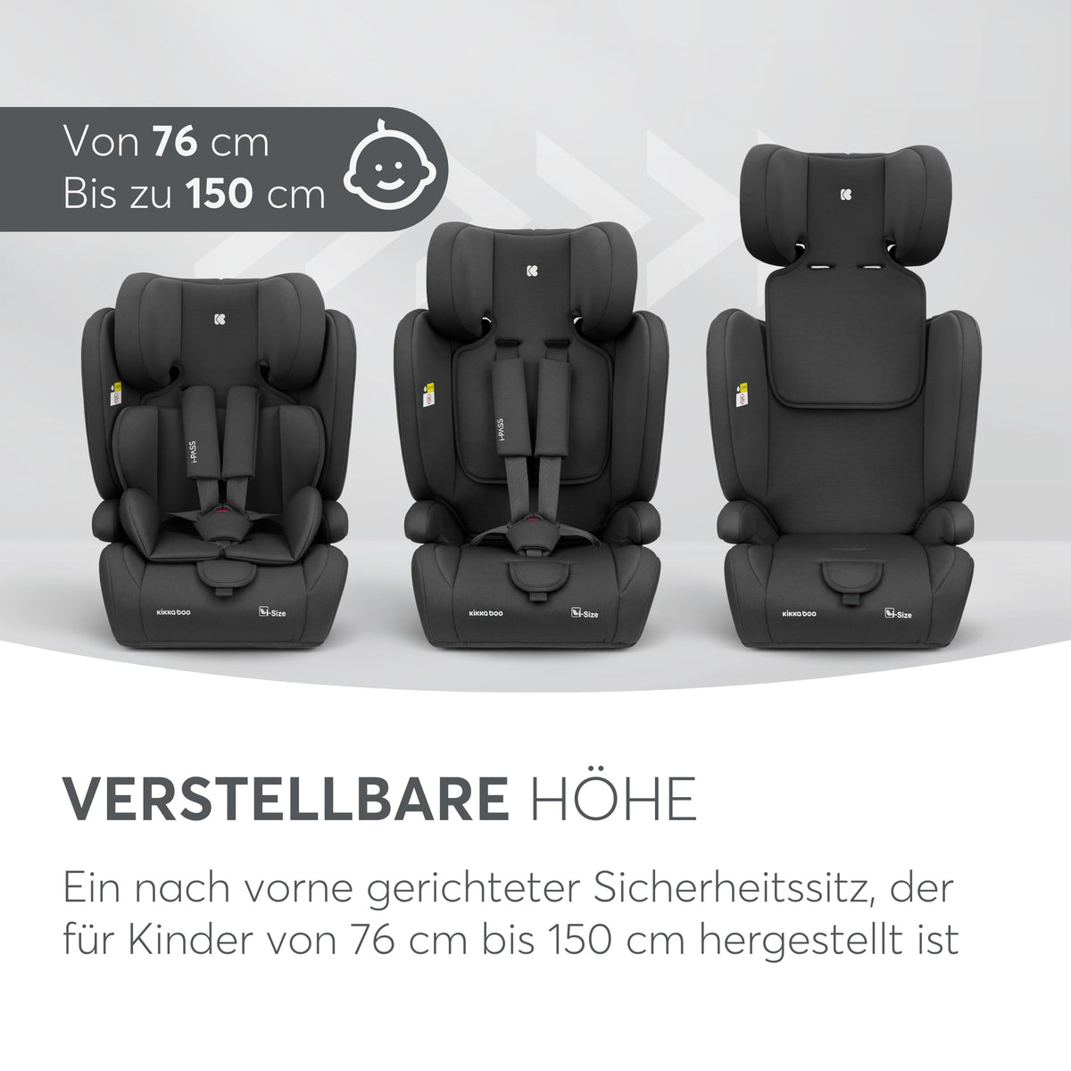 KikkaBoo i-PASS i-Size turvatool 9–36 kg (76–150 cm), must