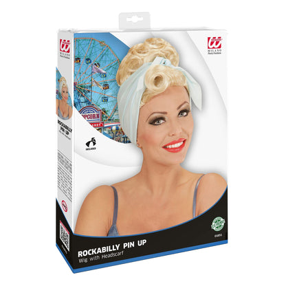 Naiste kostüümi parukas Rockabilly Pin-Up, blond sinise peapaelaga