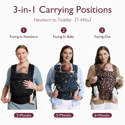 Momcozy ergonomic baby carrier – black, cotton, 3-in-1 design (7–20 kg)