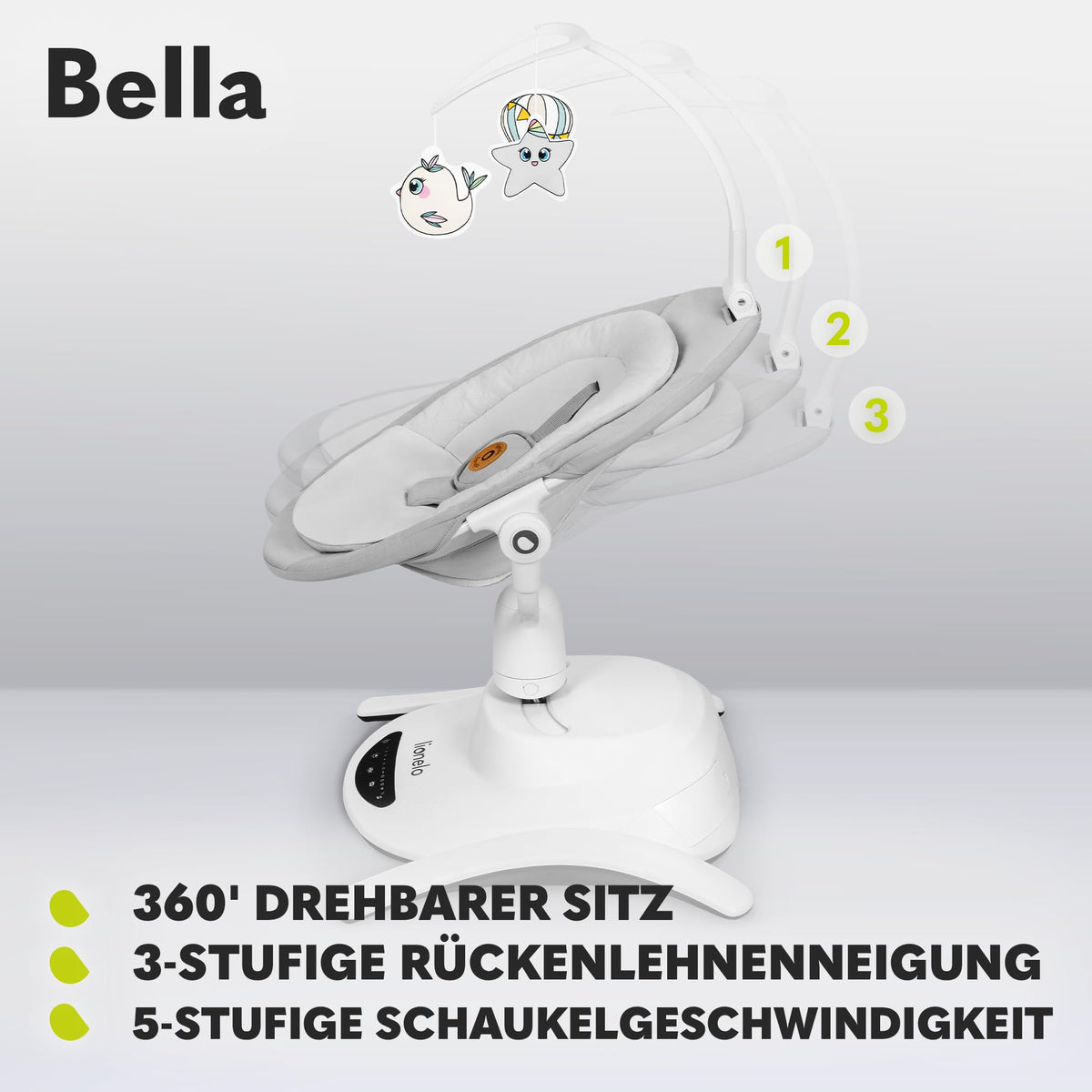 Lionelo Bella elektriline beebikiik 360° pöörleva istmega, helehall