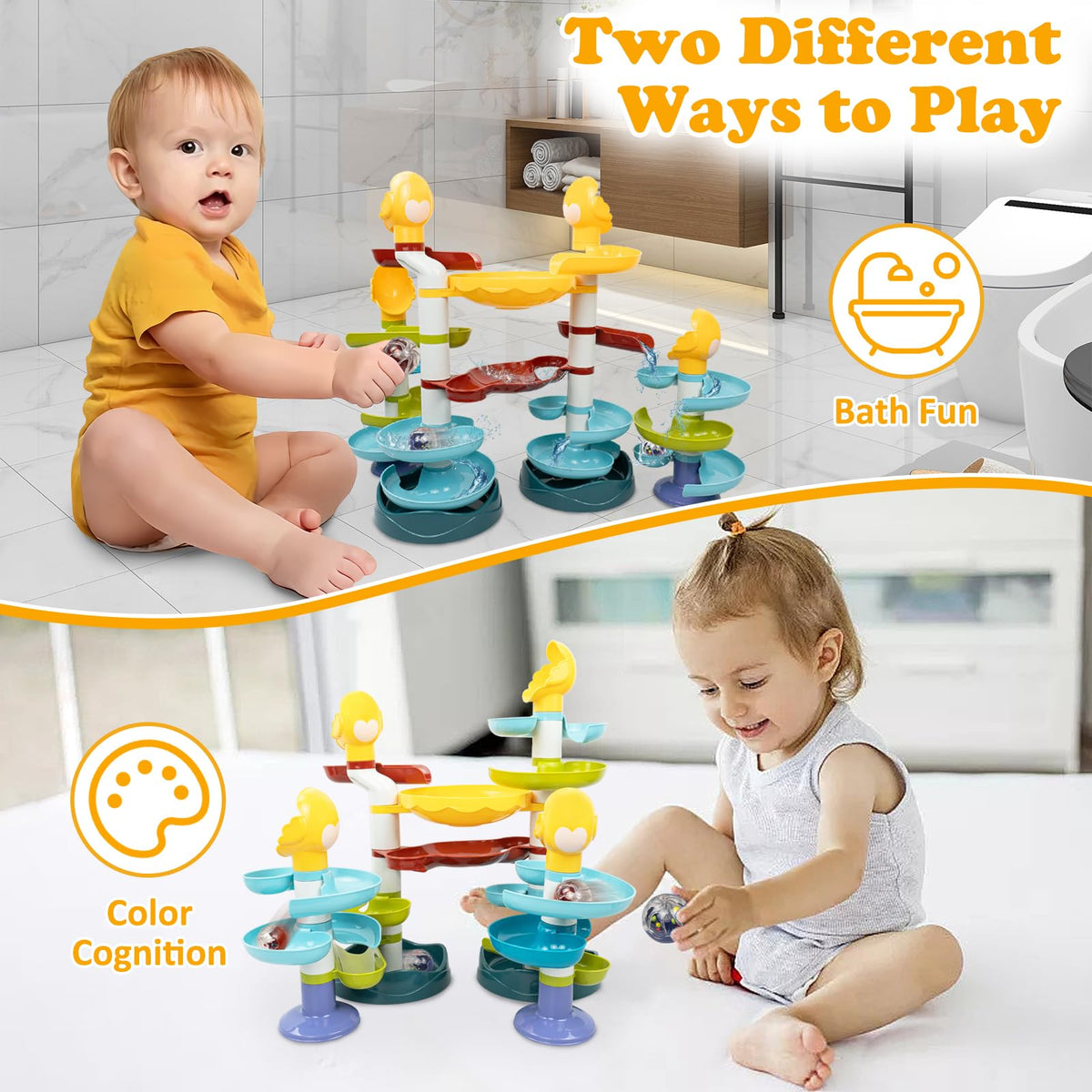 KalaDuck 2-in-1 Rolling Balls and Track Playset, 52 pieces