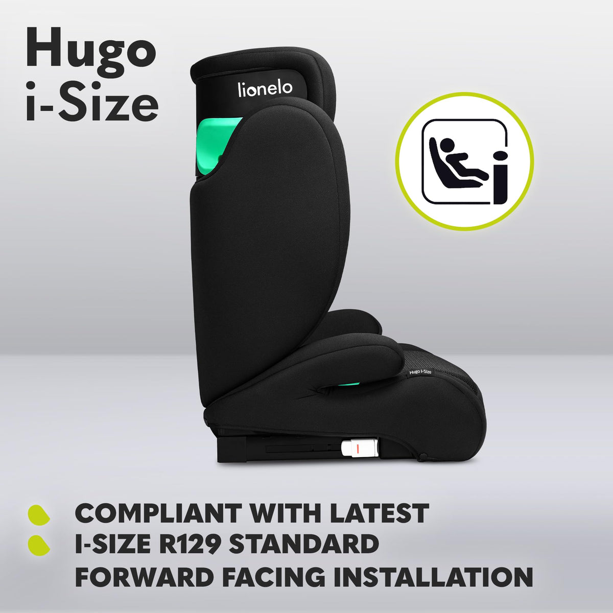 Lionelo Hugo i-Size turvatool 100–150 cm, ISOFIX või turvavööga, Black Carbon