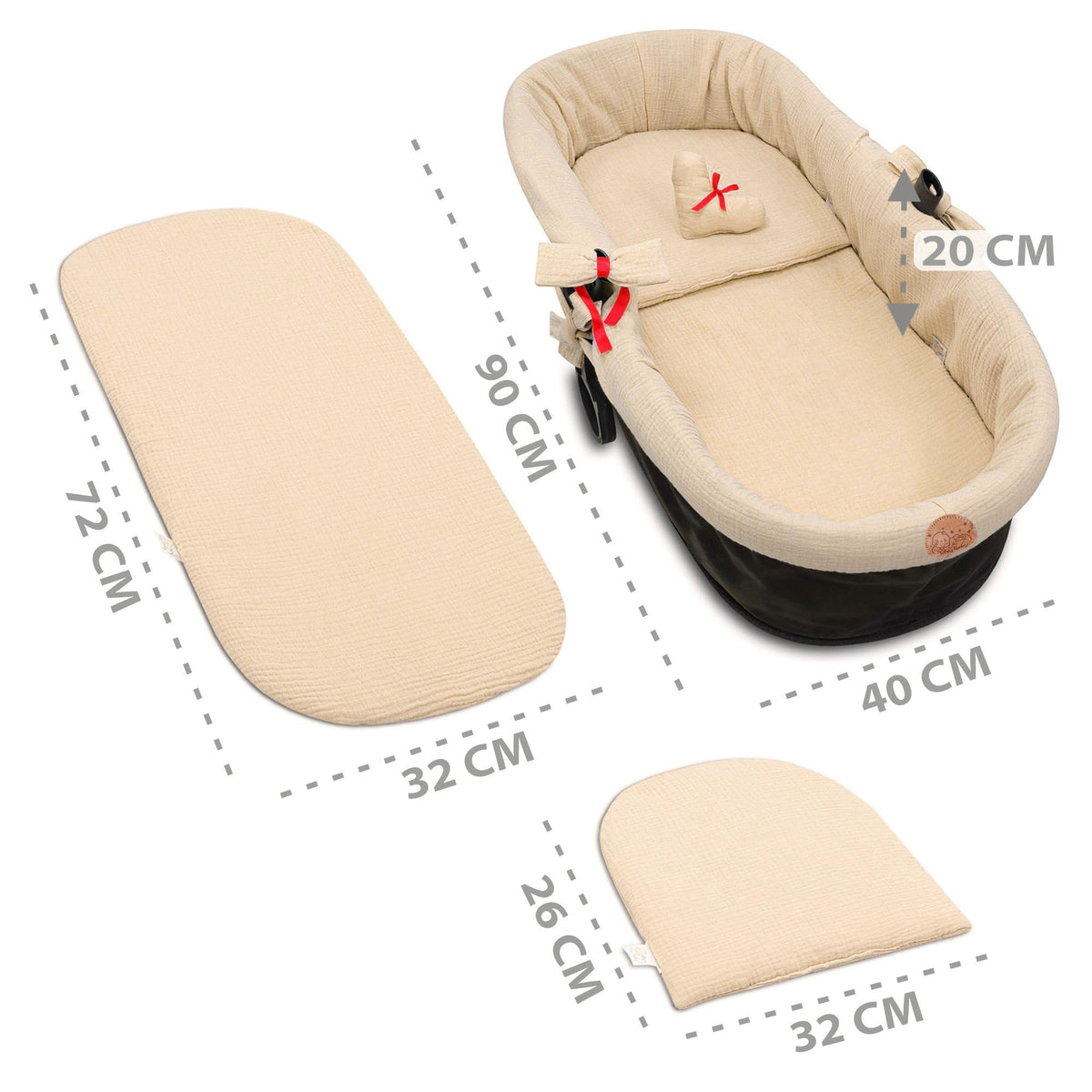 Totsy Baby muslin 3-piece set for baby stroller and cradle – light beige
