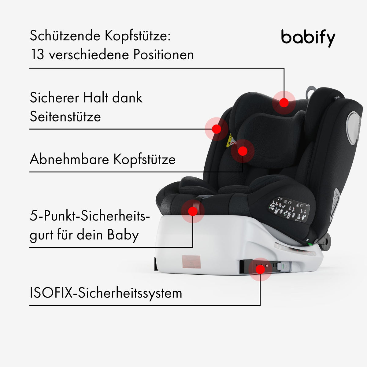 Babify Onboard 360° rotating car seat, Isofix, i-Size 40–150 cm, black/dark grey
