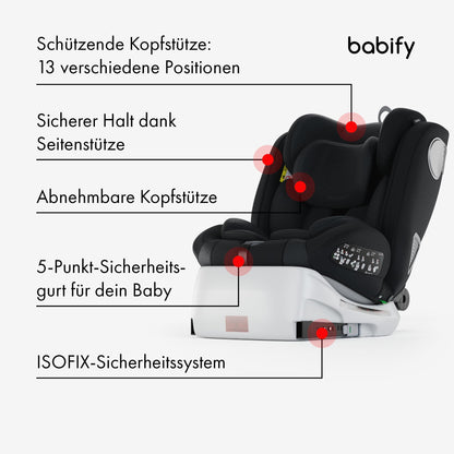 Babify Onboard 360° rotating car seat, Isofix, i-Size 40–150 cm, black/dark grey